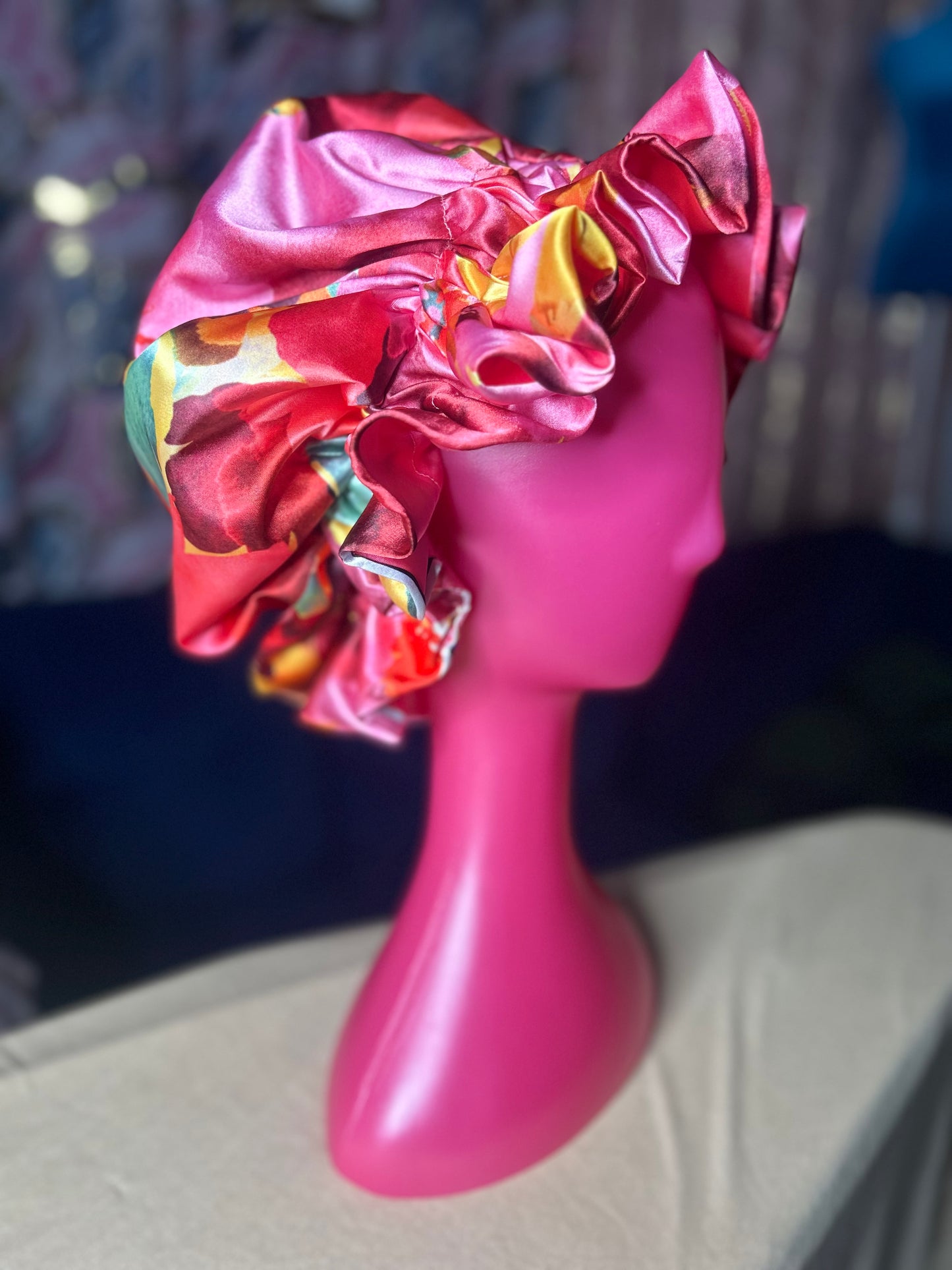 Rosé Bloom Satin Bonnet